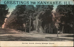 Harrison Avenue, Showing Episcopal Church Kankakee, IL Postcard Postcard Postcard