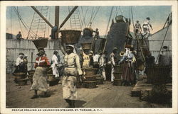 People Coaling an Unloading Steamer St. Thomas, VI Caribbean Islands Postcard Postcard Postcard