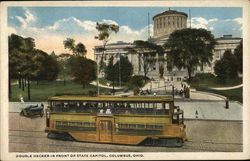 Double Decker in Front of State Capitol Columbus, OH Postcard Postcard Postcard