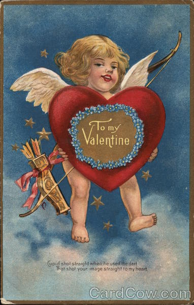 To My Valentine Cupid Holding A Heart Postcard