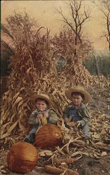 Boys with Pumpkins Postcard