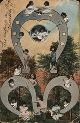 Children on Three Horseshoes Postcard