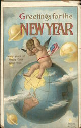 Greetings for the New Year Angels & Cherubs Postcard Postcard Postcard