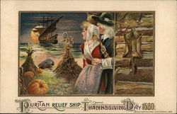 Puritan Relief Ship, Thanksgiving Day 1620 Pilgrims Postcard Postcard Postcard