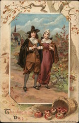 Thanksgiving Day Pilgrims Postcard Postcard Postcard