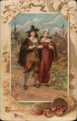 Thanksgiving Day Pilgrims Postcard Postcard Postcard