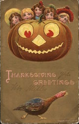 Thanksgiving Greetings Jack-O-Lantern Children Postcard Postcard Postcard