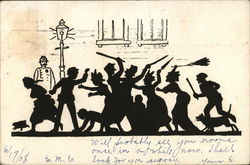 Rioting mob Silhouettes Postcard Postcard Postcard