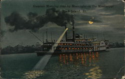 Steamer Morning Star by Moonlight on the Mississippi Steamers Postcard Postcard Postcard