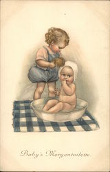 Baby's Morgentoilette Children Postcard Postcard Postcard