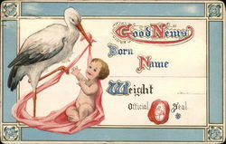 Stork with a baby Postcard