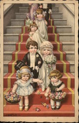 Wedding Party on Stairs Marriage & Wedding Postcard Postcard Postcard