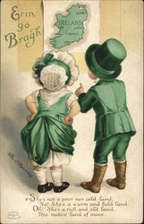 Erin Go Bragh - Children in Green Facing Wall Map of Ireland Postcard