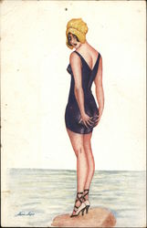 Drawing of Woman in Bathing Suit Xavier Sager Postcard Postcard Postcard