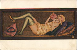 Girl Reading Book In Slip - Paresseuse Postcard