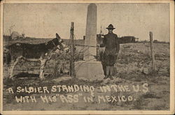 A Soldier Standing in the U.S. With His "Ass" in Mexico Military Postcard Postcard Postcard