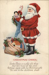 Christmas Cheer - Santa Filling Stocking with Doll and Candy Cane Toys Postcard Postcard Postcard