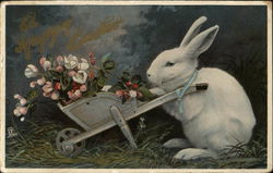 White Rabbit and Flowers Postcard Postcard Postcard