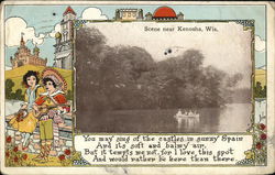 Boating on the River Kenosha, WI Postcard Postcard Postcard