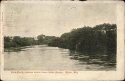 Rock River Looking North from Lower Bridge Beloit, WI Postcard Postcard Postcard