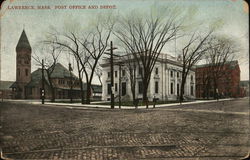 Post Office and Depot Lawrence, MA Postcard Postcard Postcard