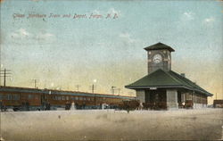 Great Northern Train and Depot Fargo, ND Postcard Postcard Postcard