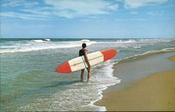 Man On A Beach With Surfboard Cape Cod, MA Postcard Postcard Postcard