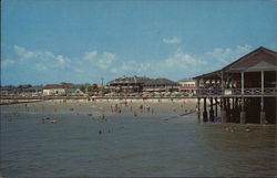 View of Pier, Beach and Bathers at Tybee Island Savannah Beach, GA Postcard Postcard Postcard