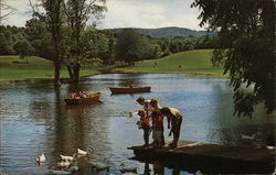 Children Feeding the Ducks on One of the Lakes at Fernwood Bushkill, PA Postcard Postcard Postcard