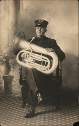 Man Posing with Tuba Music Postcard Postcard Postcard