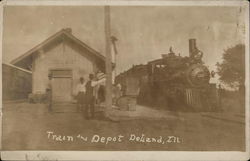 Train and Depot Deland, IL Postcard Postcard Postcard