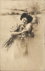 Portrait of Woman With Pussywillow Postcard