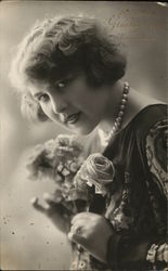 Portrait of Woman with Roses Postcard