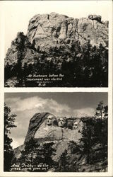 Mount Rushmore - Before and During Construction Postcard