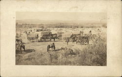 View of Covered Wagon Train Postcard