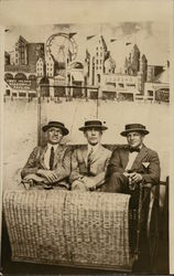 Snapshot of 3 Men in Carriage, Boardwalk Pavilion Postcard