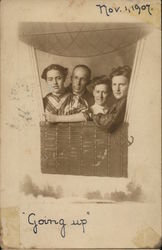 Portrait of Family in Balloon Postcard