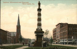 Soldiers' Monument and Diamond New Castle, PA Postcard Postcard Postcard