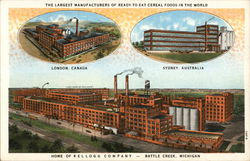 Home of Kellogg Company - Largest Manufacturers of Ready To Eat Cereal Battle Creek, MI Postcard Postcard Postcard