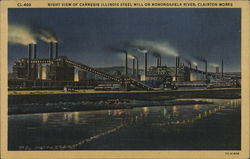 Night View of Carnegie Illinois Steel Mill on Monongahela River, Clairton Works Pennsylvania Postcard Postcard Postcard