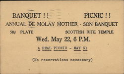 Annual de Molay Mother-Son Banquet, Scottish Rite Temple Lincoln, NE Postcard Postcard Postcard