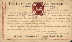 The La Crosse Mutual Aid Association Milwaukee, WI Postcard Postcard Postcard