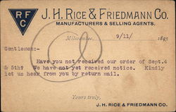 J.H. Rice & Friedmann Co. Milwaukee, WI Postcard Postcard Postcard