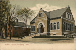 View of Public Library Amesbury, MA Postcard Postcard Postcard