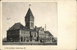 C. B. & Q. Depot Galesburg, IL Postcard Postcard Postcard