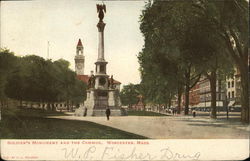 Soldier's Monument and the Common Worcester, MA Postcard Postcard Postcard