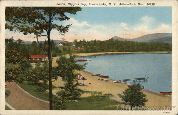 Beach, Piseco Lake Higgins Bay, Ny Postcard