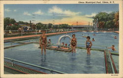 Bathers in Municipal Pool Postcard