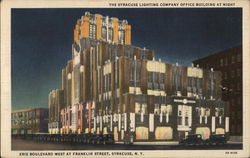 They Syracuse Lighting Company Office Building at Night Postcard