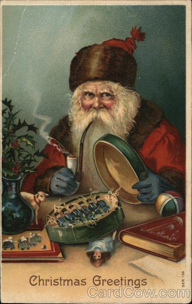 Santa Claus with Pipe Packaging Toys Postcard